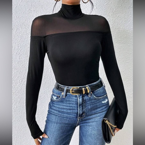 Boho mesh insert high neck blouse - Picture 5 of 6